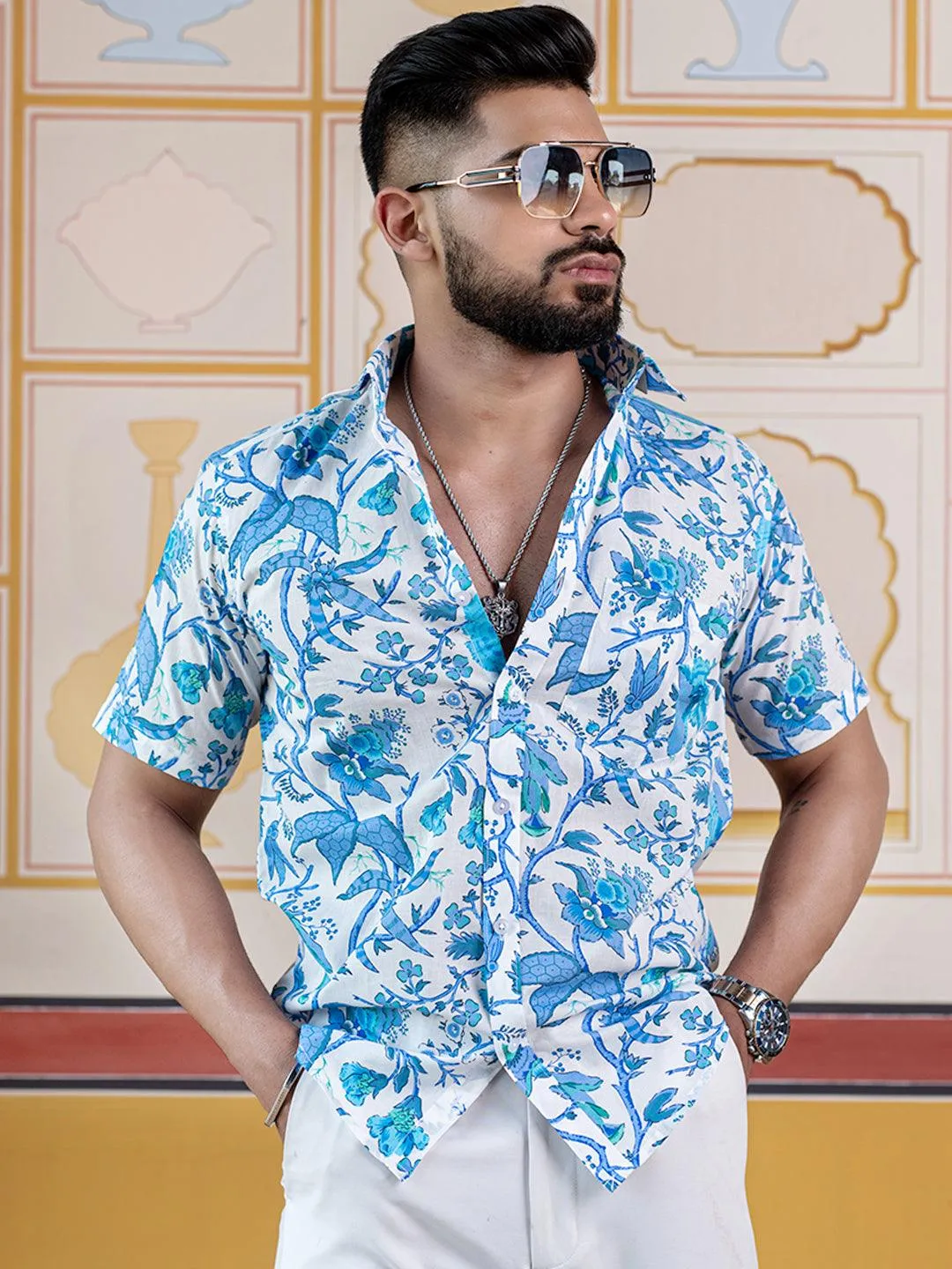 Blue Chintz Printed Half Sleeves Cotton Shirt