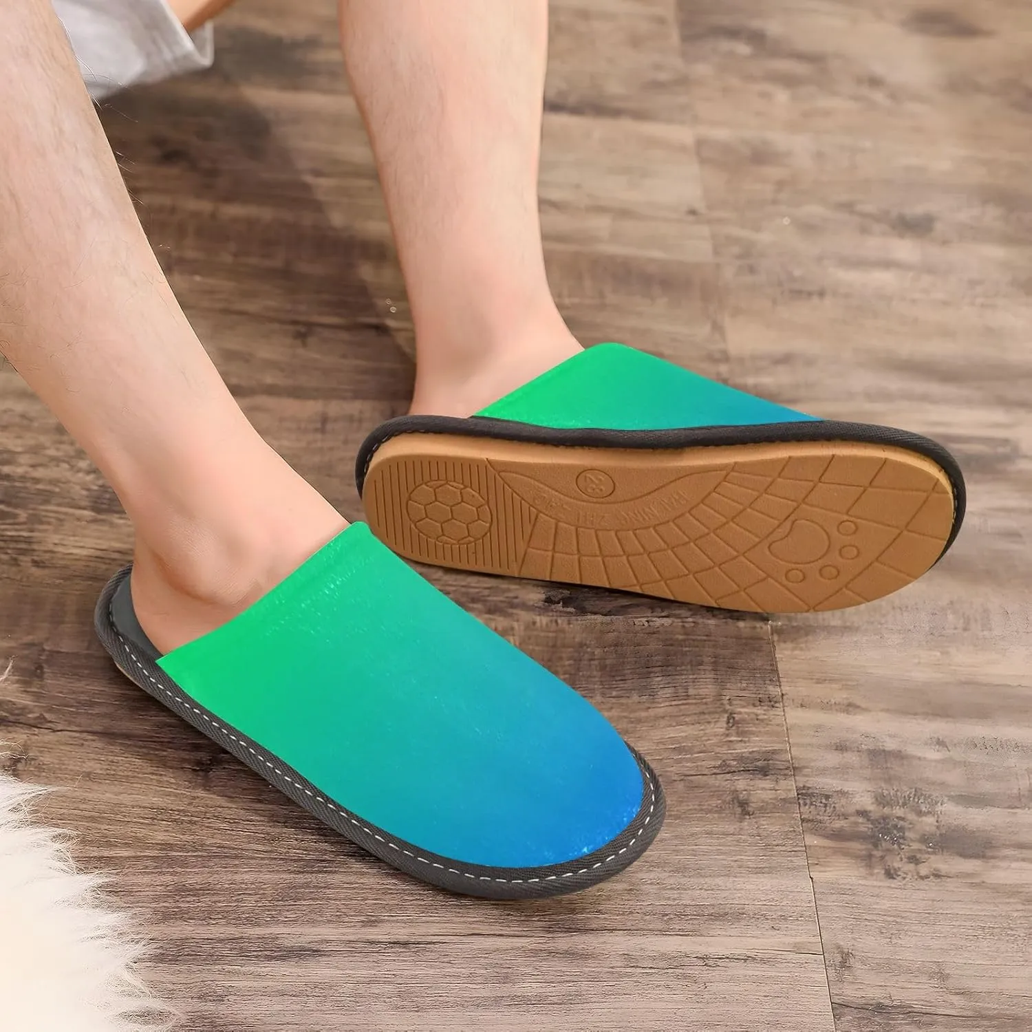Blue Orange Gradient House Slippers for Women Men Non-Slip Slipper Socks