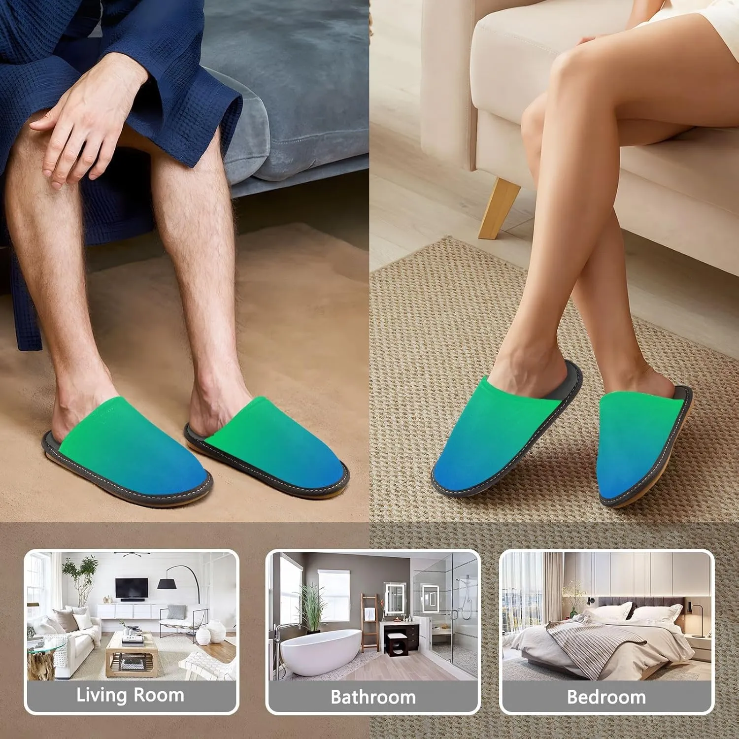 Blue Orange Gradient House Slippers for Women Men Non-Slip Slipper Socks