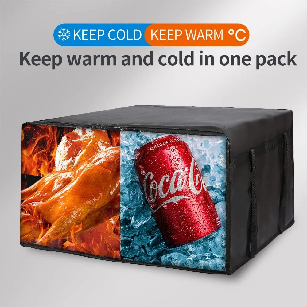 Bodaon Insulated Pizza Delivery Bag, 22" x 22" x 12" Warmer for Carry Hot, Doordash Bag, Food Warmers for Parties, Pack Insulation, Carrier for Door Dash/Grubhub, Black, 1-Pack