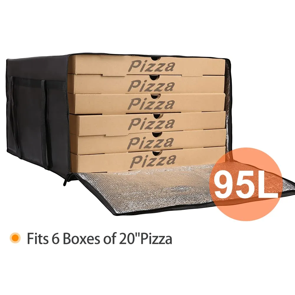 Bodaon Insulated Pizza Delivery Bag, 22" x 22" x 12" Warmer for Carry Hot, Doordash Bag, Food Warmers for Parties, Pack Insulation, Carrier for Door Dash/Grubhub, Black, 1-Pack