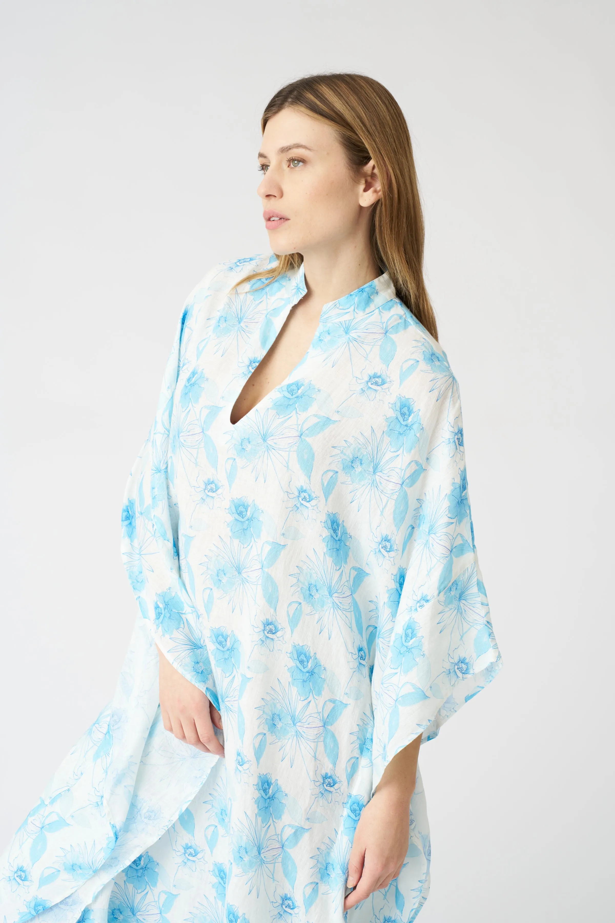 Botanical Watercolor Kaftan Dress