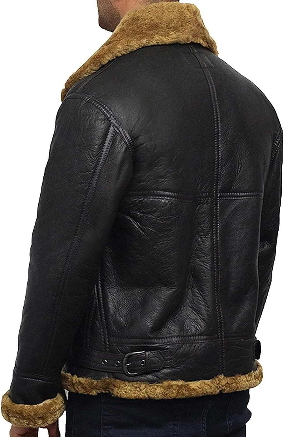 BRANDSLOCK Mens Flying B3 Genuine Shearling Sheepskin Leather Bomber Jacket