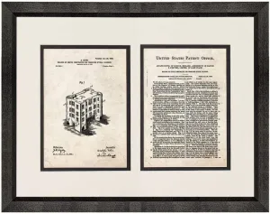 Building or Edifice Constructed for Producing Optical Illusions Patent Art Old Look Print in a Beveled Black Wood Frame with a Double Mat (18" x 24") M14823