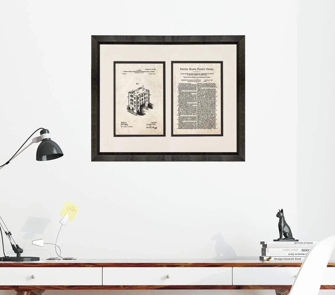 Building or Edifice Constructed for Producing Optical Illusions Patent Art Old Look Print in a Beveled Black Wood Frame with a Double Mat (18" x 24") M14823