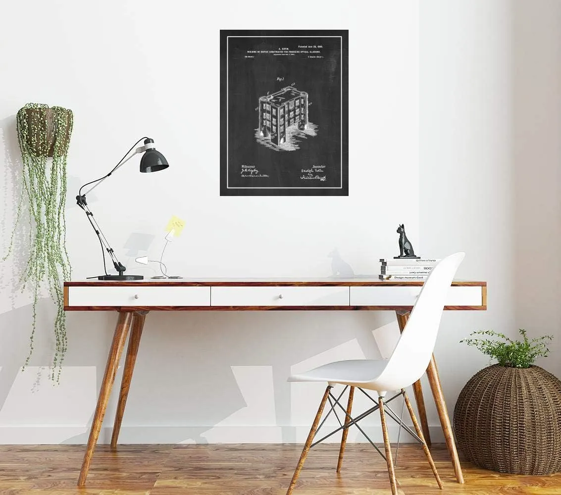 Building or Edifice Constructed for Producing Optical Illusions Patent Print Chalkboard with Border (24" x 30") M14823
