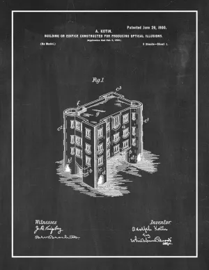 Building or Edifice Constructed for Producing Optical Illusions Patent Print Chalkboard with Border (24" x 30") M14823