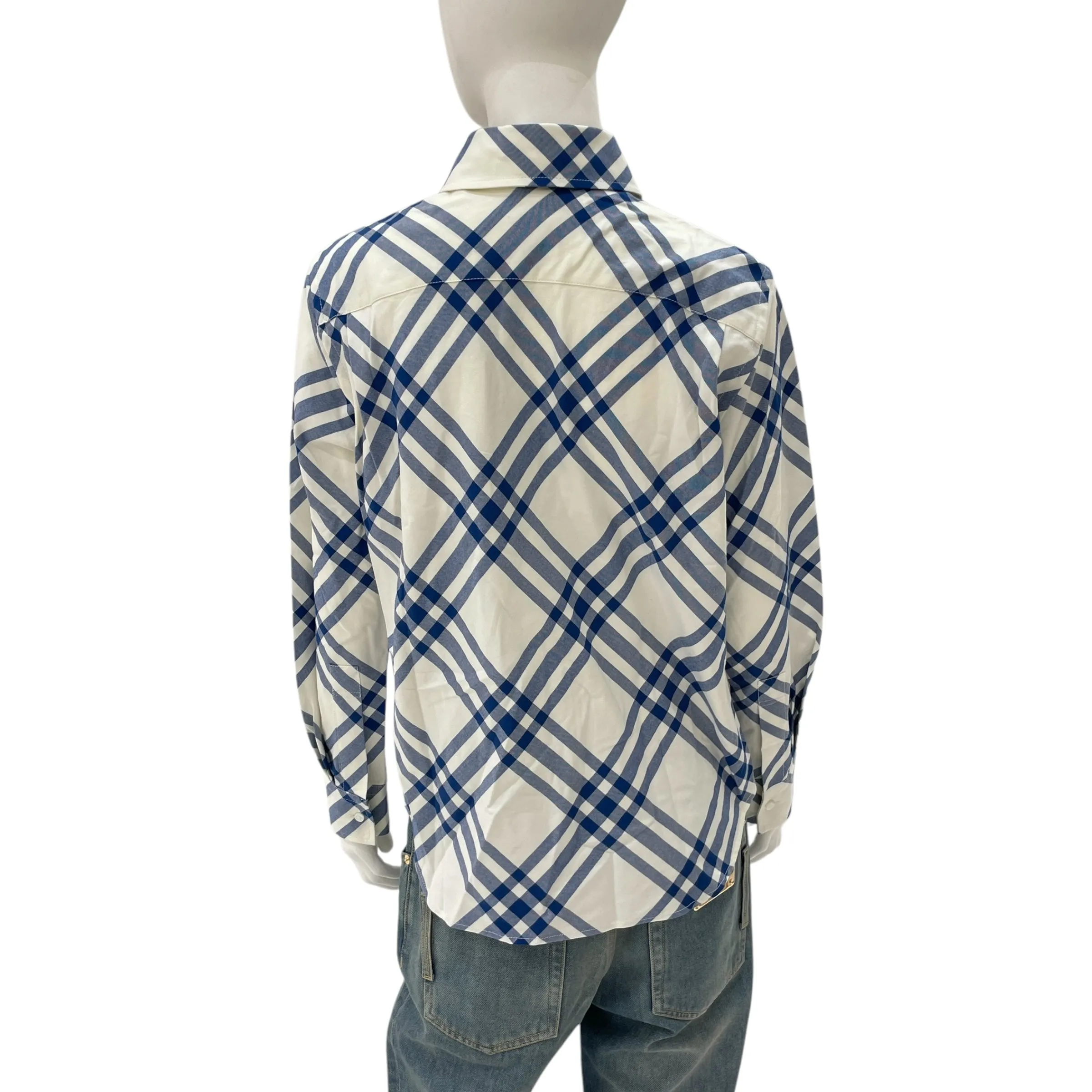 Burberry Checked White/Blue Flannel Shirt in Cotton