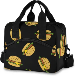 Burger Black Lunch Bag Insulated Lunch Box Tote Bag Cooler Handbag Meal Prep for Women Men Adults