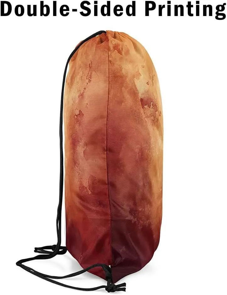 Burgundy And Gold Abstract Drawstring Backpack 13x15.7, Ombre Tie Dye Foldable String Bag, Gradient Smoky Sackpack For Swim Yoga, Watercolor Aesthetic Cinch Bags