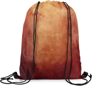 Burgundy And Gold Abstract Drawstring Backpack 13x15.7, Ombre Tie Dye Foldable String Bag, Gradient Smoky Sackpack For Swim Yoga, Watercolor Aesthetic Cinch Bags