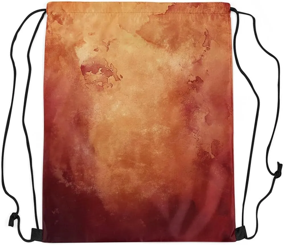 Burgundy And Gold Abstract Drawstring Backpack 13x15.7, Ombre Tie Dye Foldable String Bag, Gradient Smoky Sackpack For Swim Yoga, Watercolor Aesthetic Cinch Bags