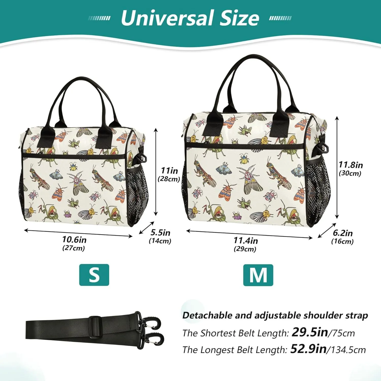 Butterfly Grasshoppers Bugs Insect Lunch Bag for Women Men, Cooler Lunch Box Meal Prep Food Containers for Work Picnic Travel