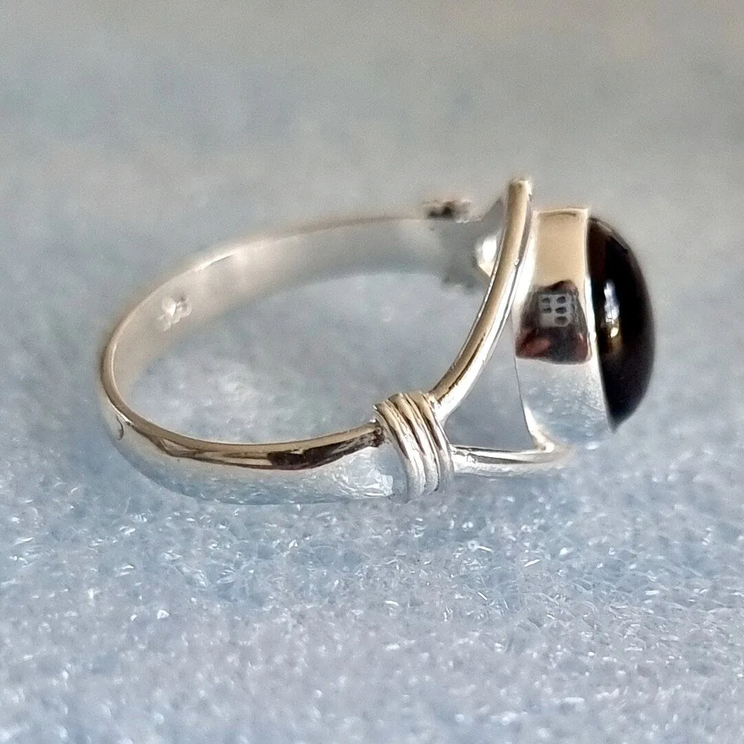 Cabochon Oval Smoky Quartz Sterling Silver Ring, R13SQ