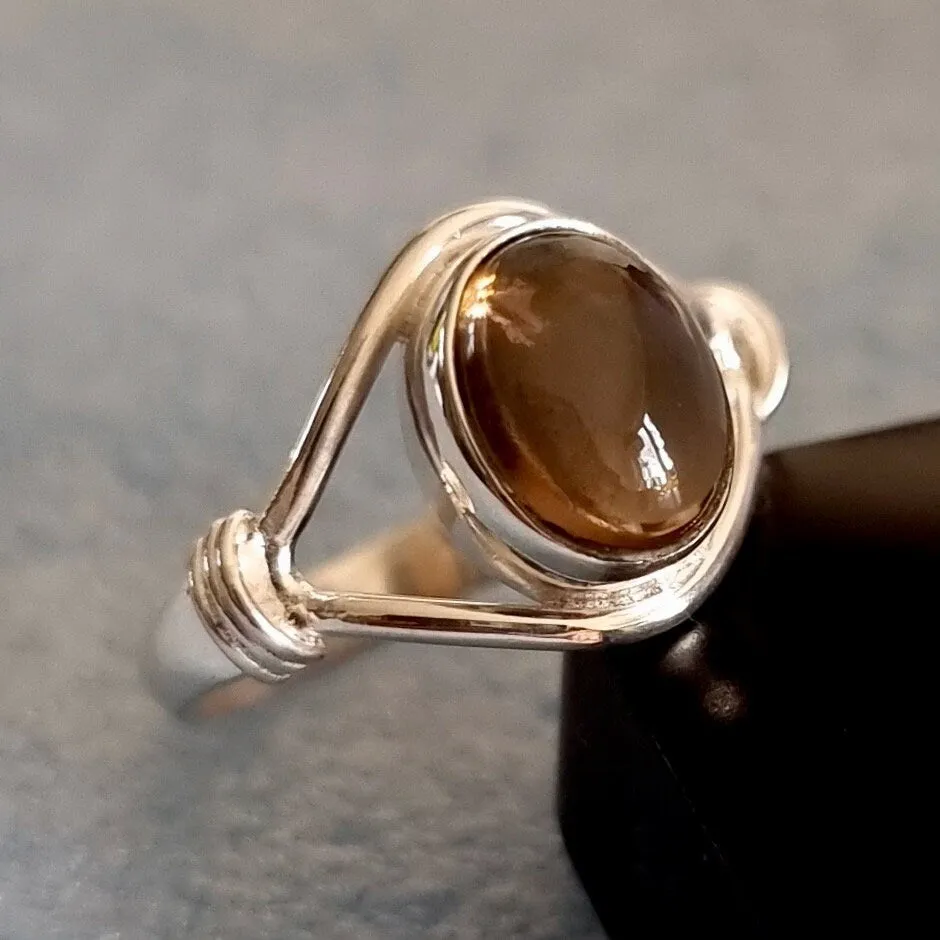 Cabochon Oval Smoky Quartz Sterling Silver Ring, R13SQ