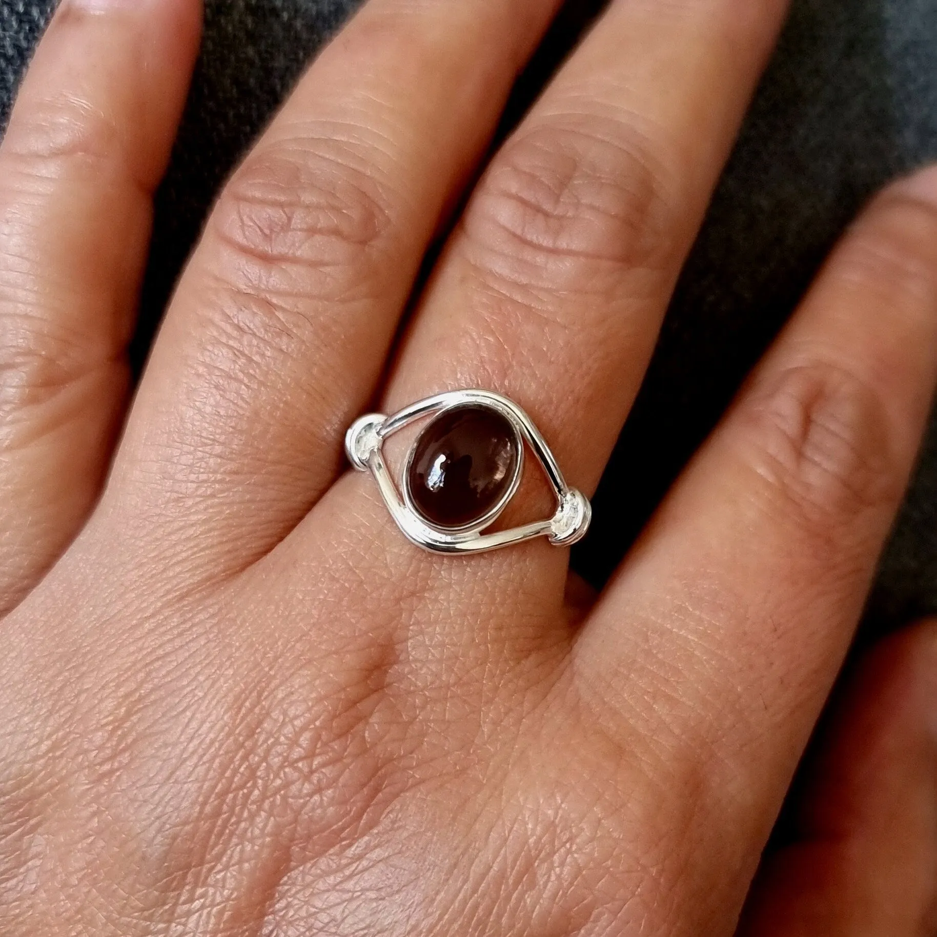 Cabochon Oval Smoky Quartz Sterling Silver Ring, R13SQ
