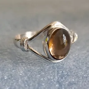 Cabochon Oval Smoky Quartz Sterling Silver Ring, R13SQ