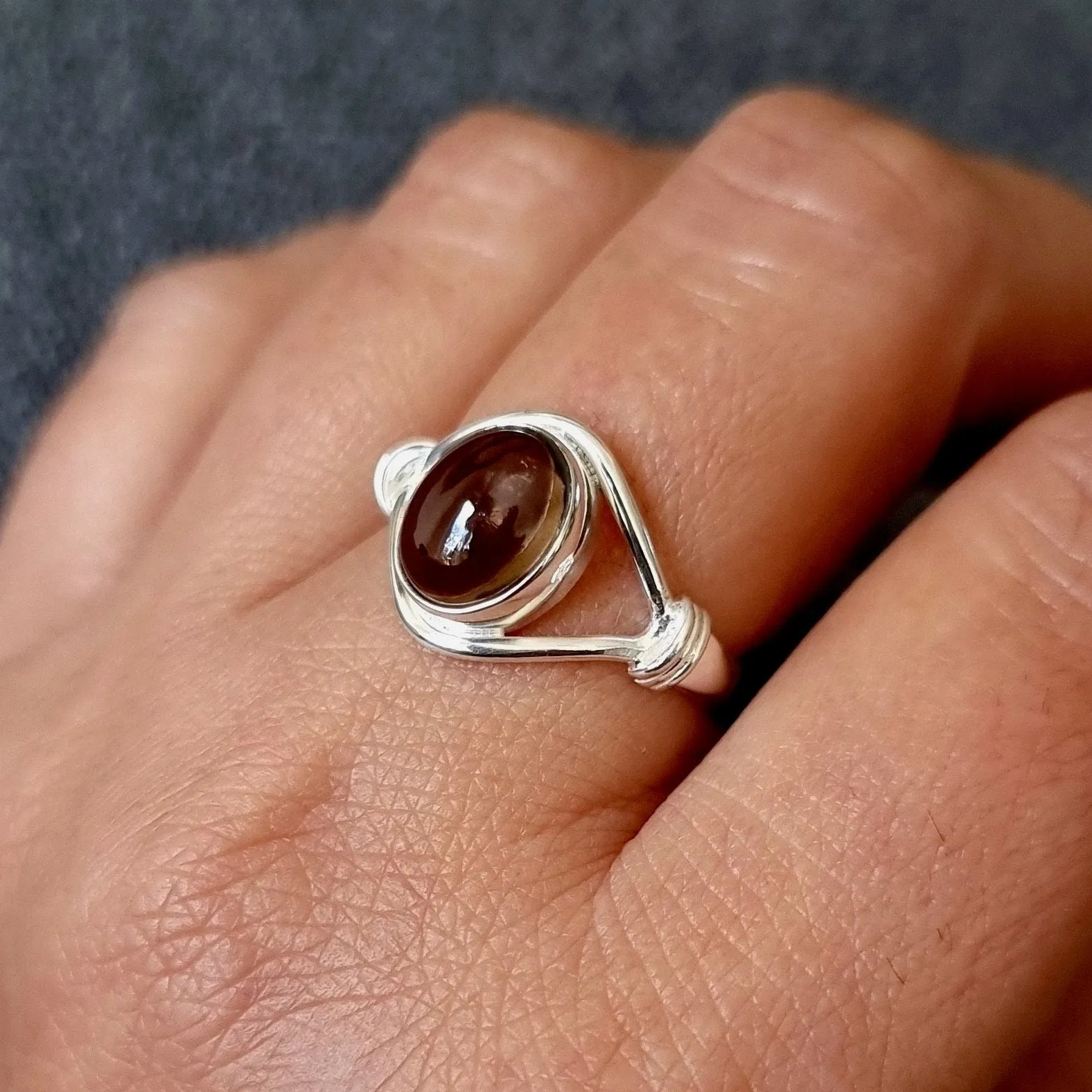 Cabochon Oval Smoky Quartz Sterling Silver Ring, R13SQ