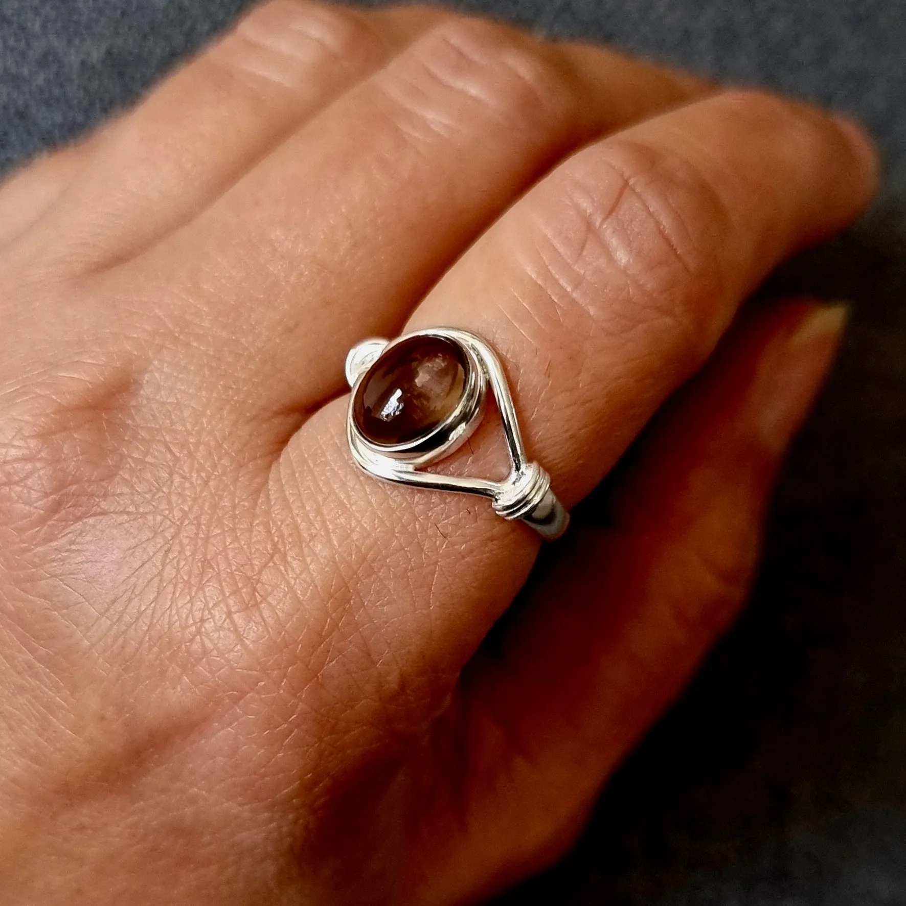 Cabochon Oval Smoky Quartz Sterling Silver Ring, R13SQ