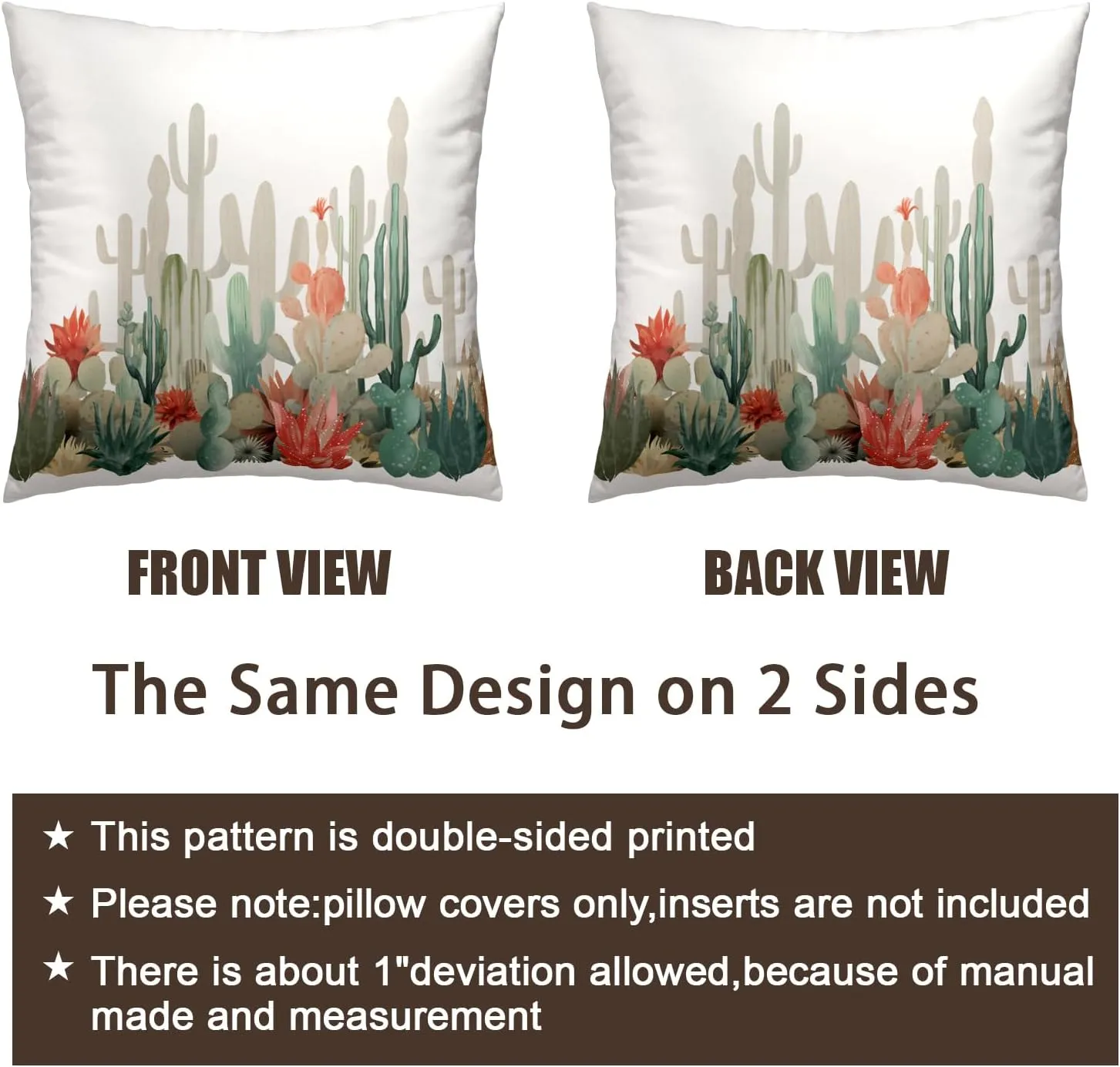 Cactus Throw Pillow Covers Tropical Plants Cactus Decorative Pillow Cases 18x18 Set of 2 Desert Green Succulent Prickly Pear Pillowcase Summer Outdoor Cushion Cover for Home Couch Sofa