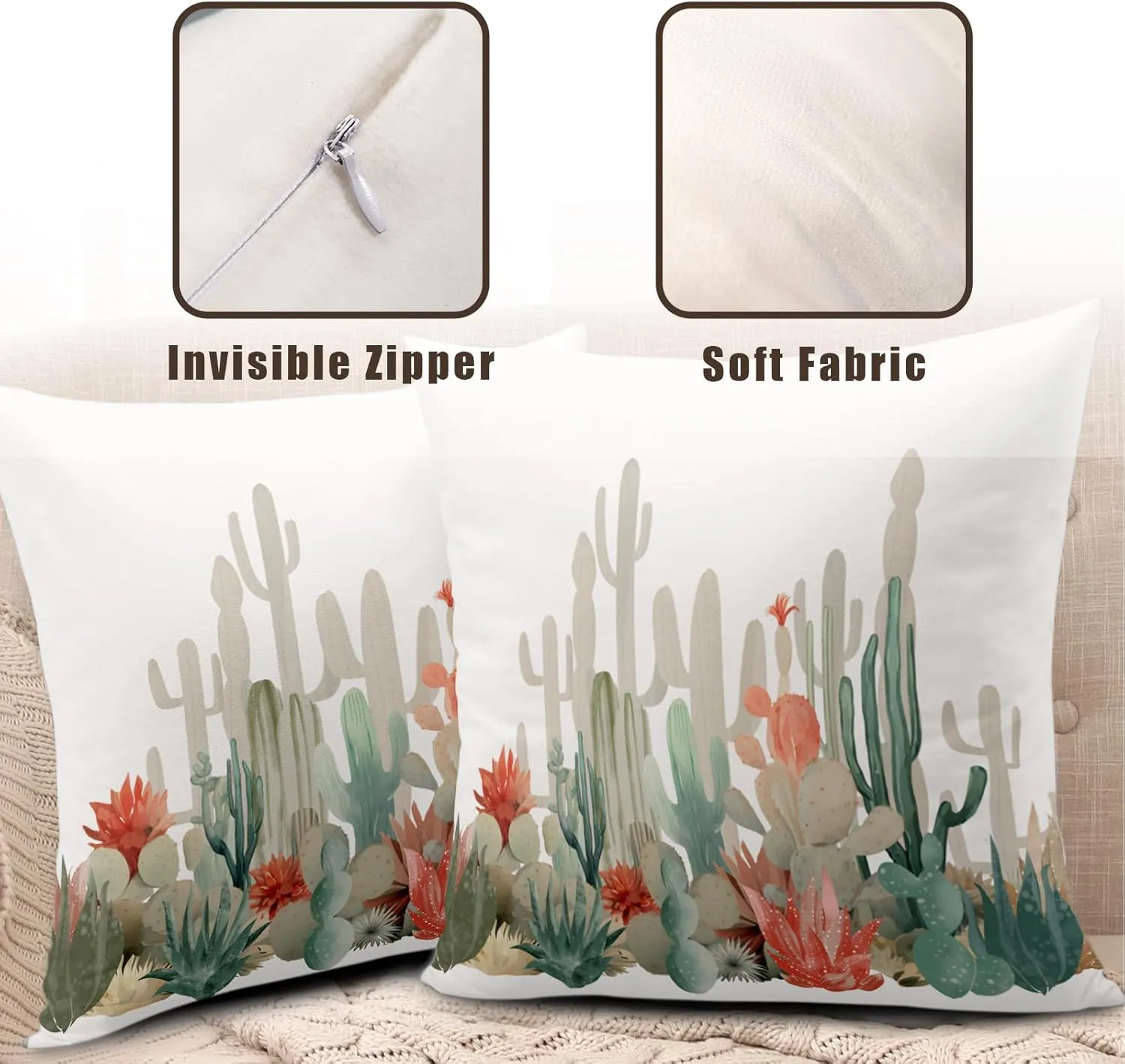 Cactus Throw Pillow Covers Tropical Plants Cactus Decorative Pillow Cases 18x18 Set of 2 Desert Green Succulent Prickly Pear Pillowcase Summer Outdoor Cushion Cover for Home Couch Sofa