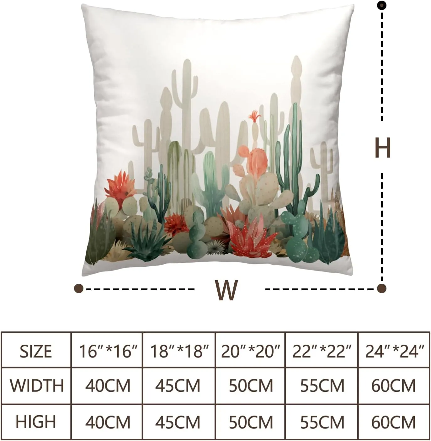 Cactus Throw Pillow Covers Tropical Plants Cactus Decorative Pillow Cases 18x18 Set of 2 Desert Green Succulent Prickly Pear Pillowcase Summer Outdoor Cushion Cover for Home Couch Sofa