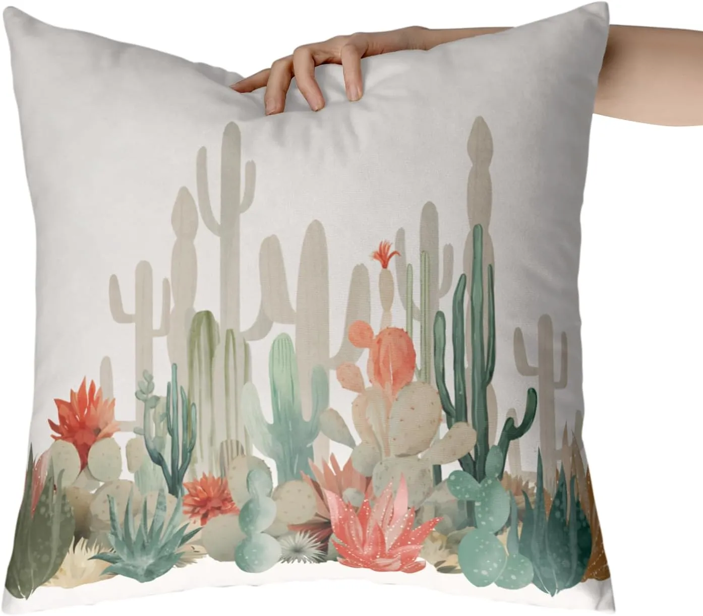 Cactus Throw Pillow Covers Tropical Plants Cactus Decorative Pillow Cases 18x18 Set of 2 Desert Green Succulent Prickly Pear Pillowcase Summer Outdoor Cushion Cover for Home Couch Sofa