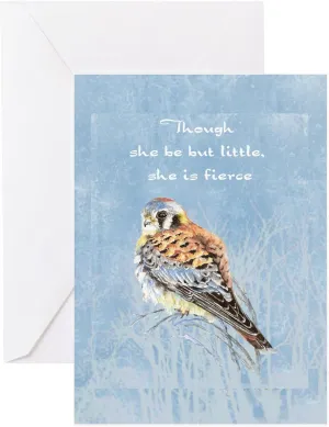CafePress Little But Fierce Quote Kestrel Watercolor Falcon Greeting Card (20-pack), Note Card with Blank Inside, Birthday Card Glossy
