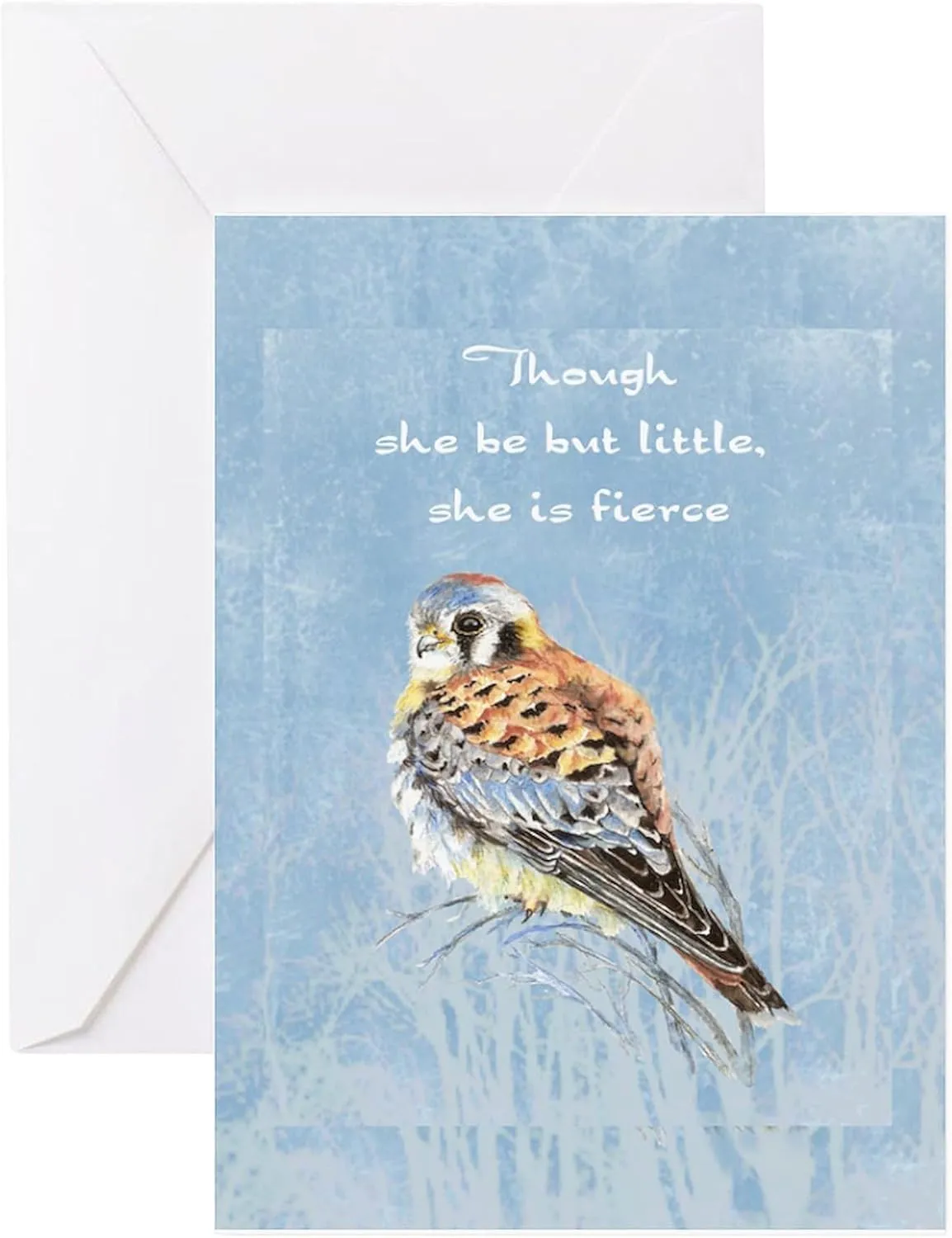 CafePress Little But Fierce Quote Kestrel Watercolor Falcon Greeting Card (20-pack), Note Card with Blank Inside, Birthday Card Glossy