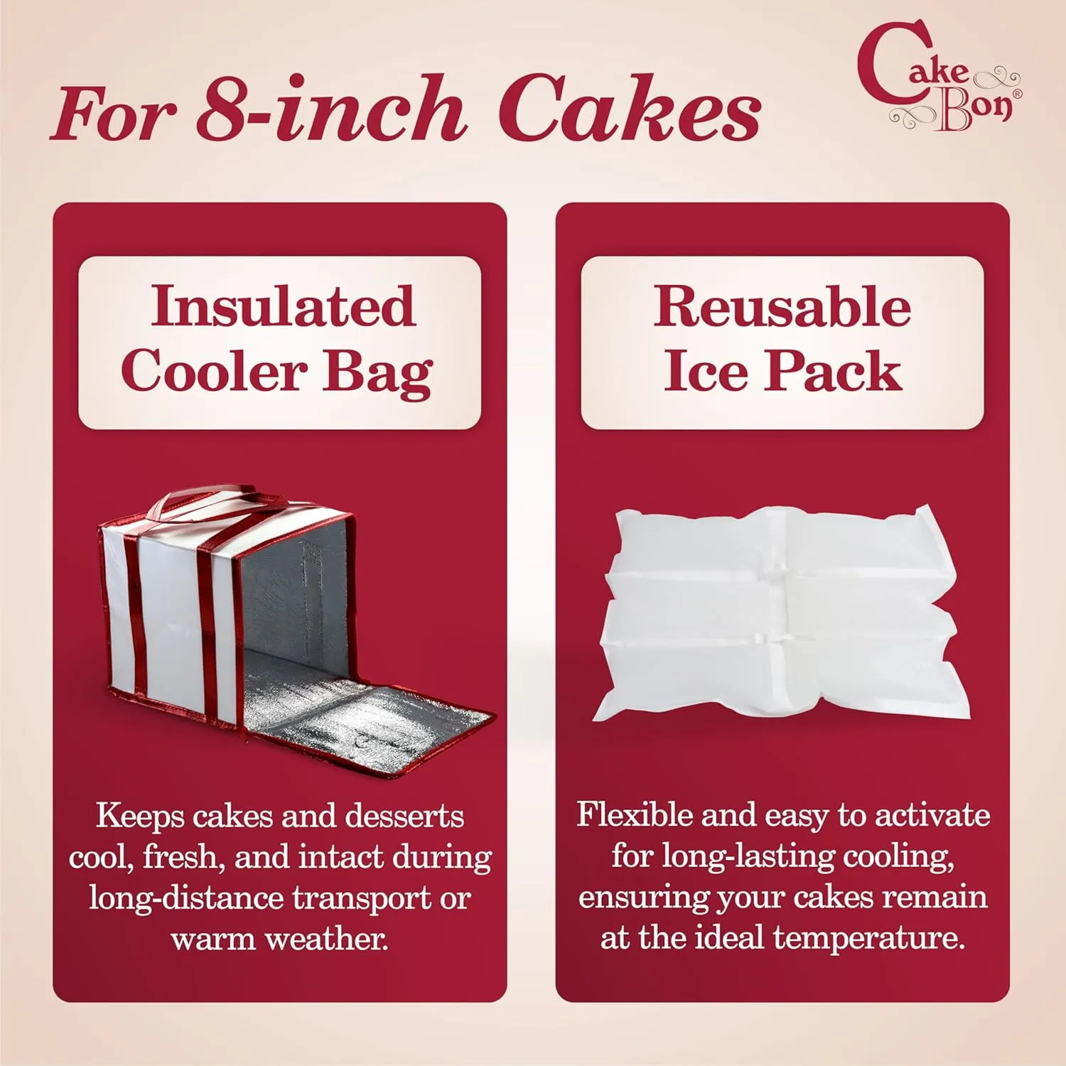 Cakebon 8-Inch Insulated Cake Bag with Ice Pack Sheets – Premium Cooling Solution for Cakes, Pastries & Cupcakes – Durable, Reusable, Moisture-Proof Design for Bakers & Food Deliveries (1-pack)
