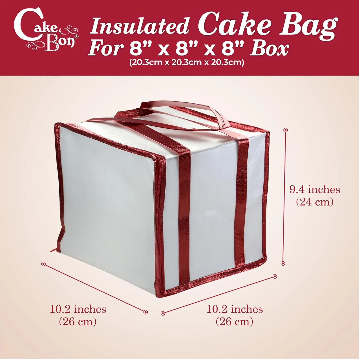 Cakebon 8-Inch Insulated Cake Bag with Ice Pack Sheets – Premium Cooling Solution for Cakes, Pastries & Cupcakes – Durable, Reusable, Moisture-Proof Design for Bakers & Food Deliveries (1-pack)