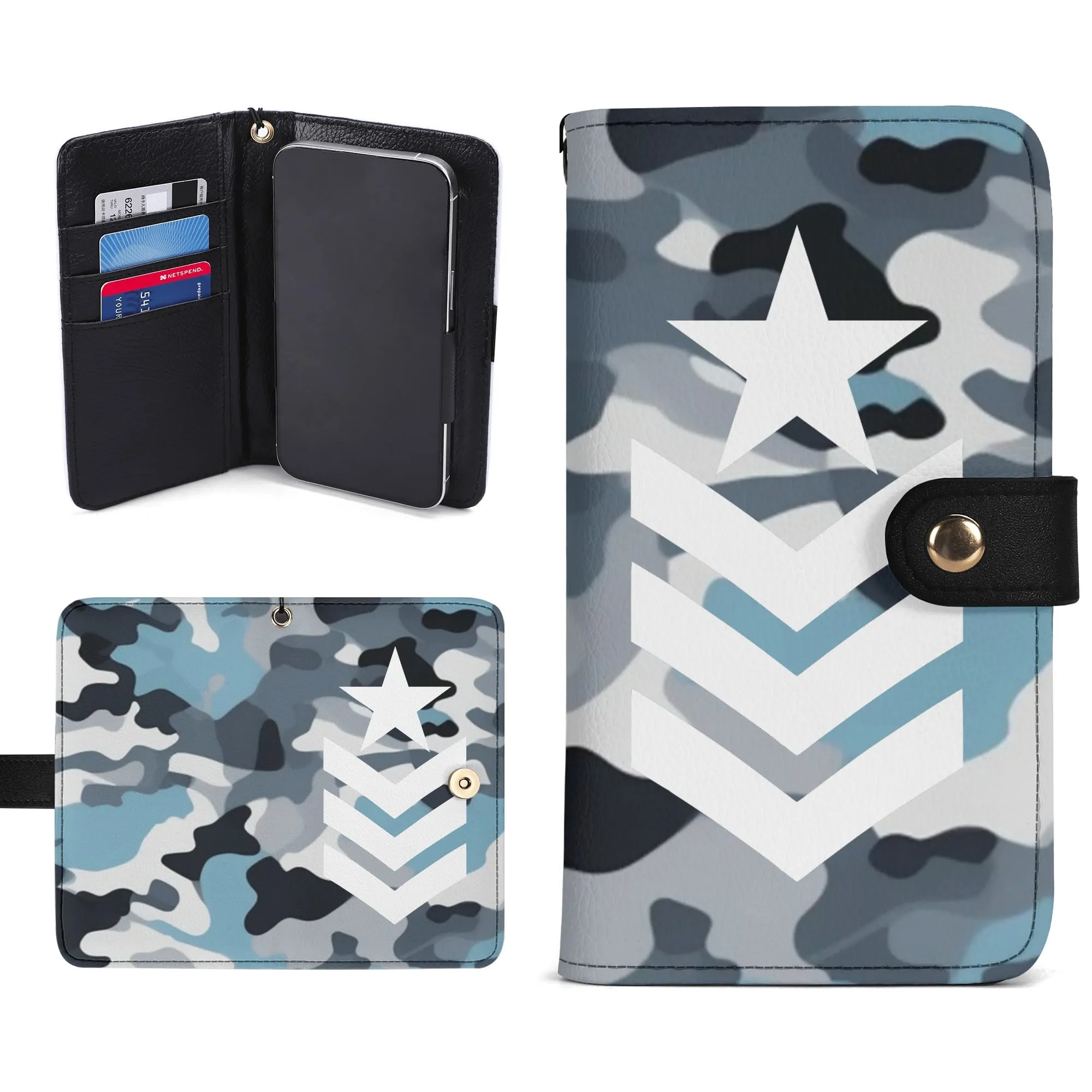 Camouflage Black PU Leather Wallet Phone Flip Case