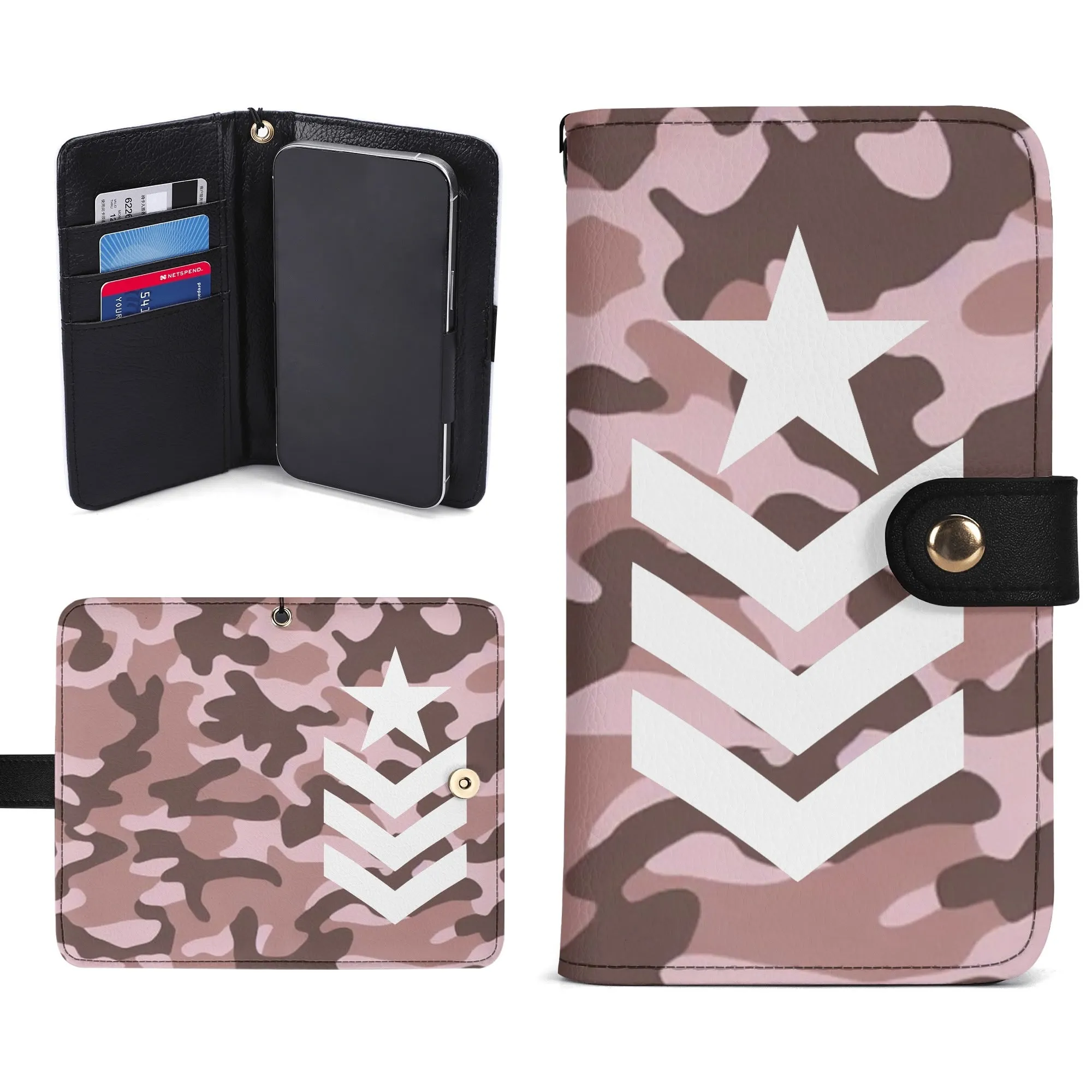 Camouflage Black PU Leather Wallet Phone Flip Case