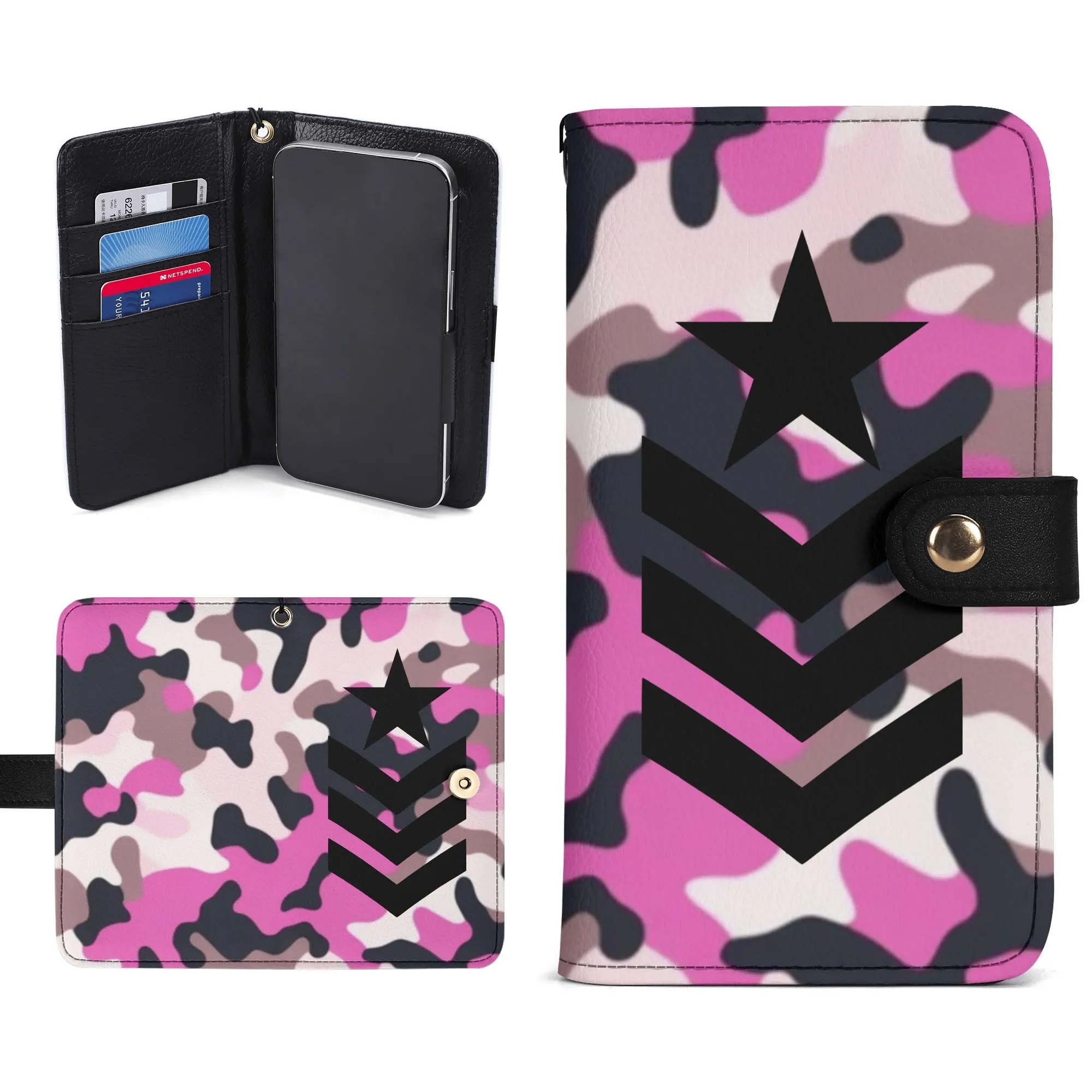 Camouflage Black PU Leather Wallet Phone Flip Case