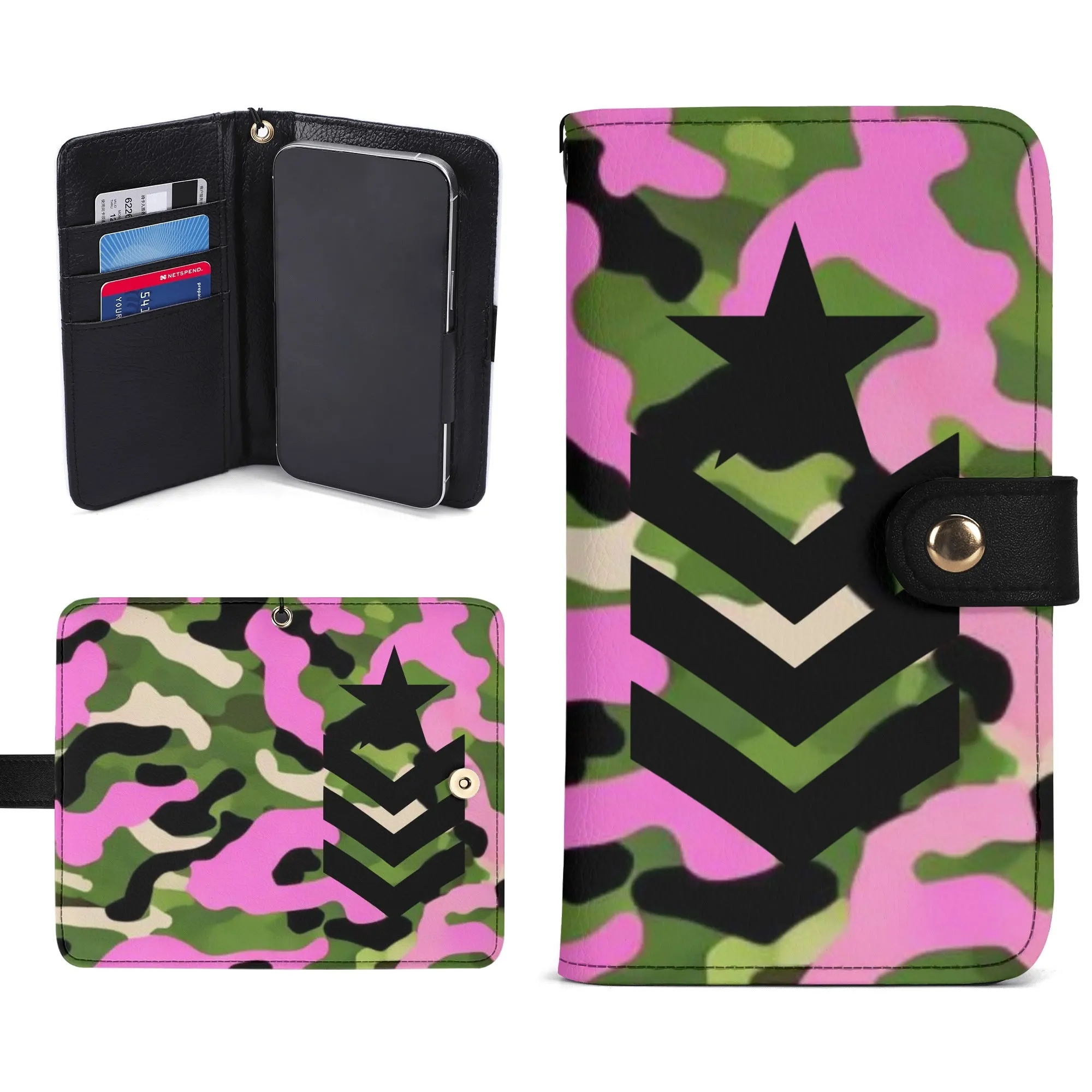 Camouflage Black PU Leather Wallet Phone Flip Case