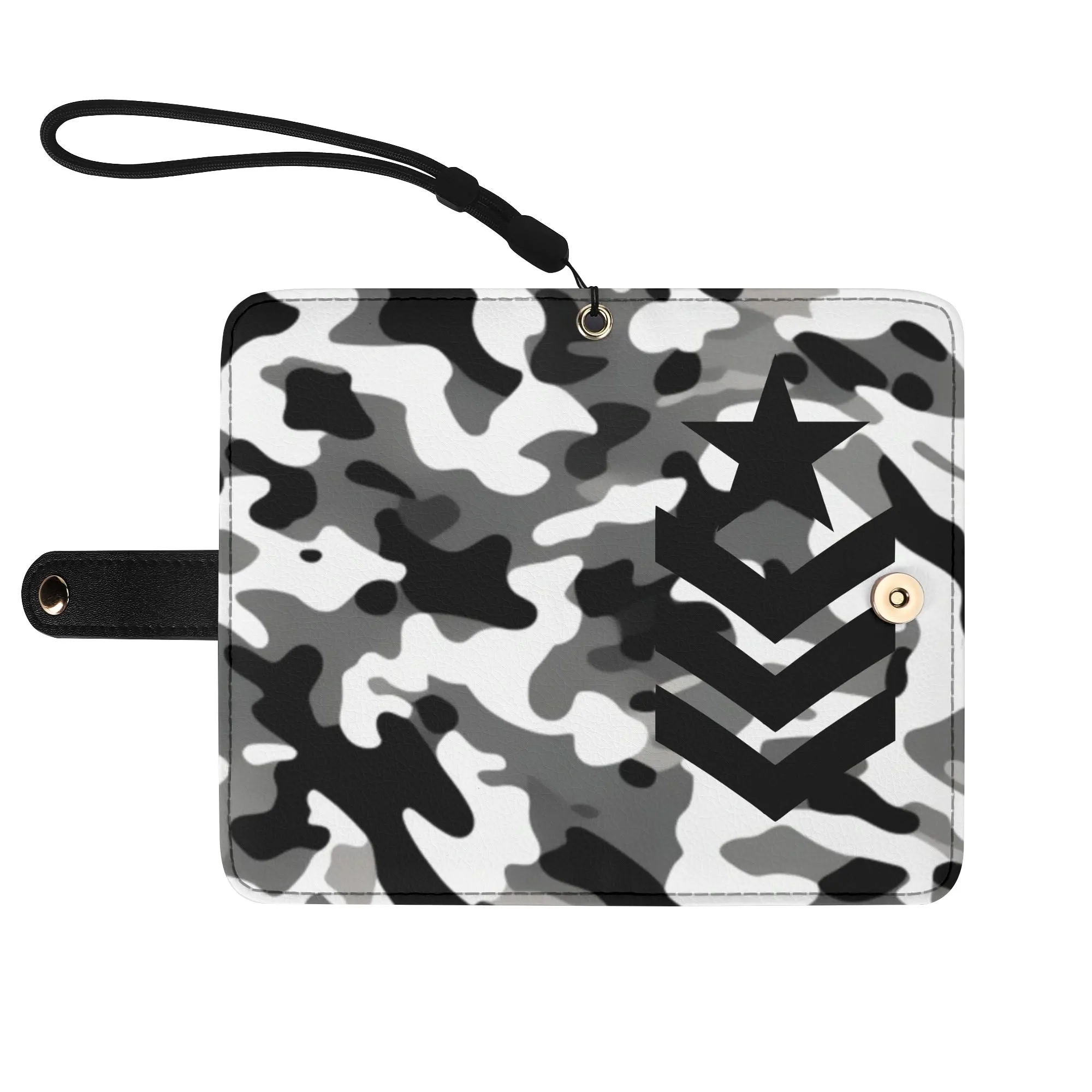 Camouflage Black PU Leather Wallet Phone Flip Case
