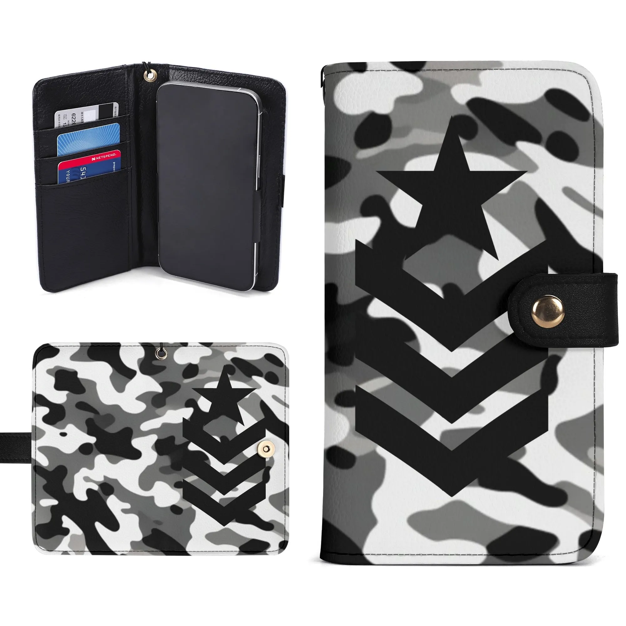 Camouflage Black PU Leather Wallet Phone Flip Case