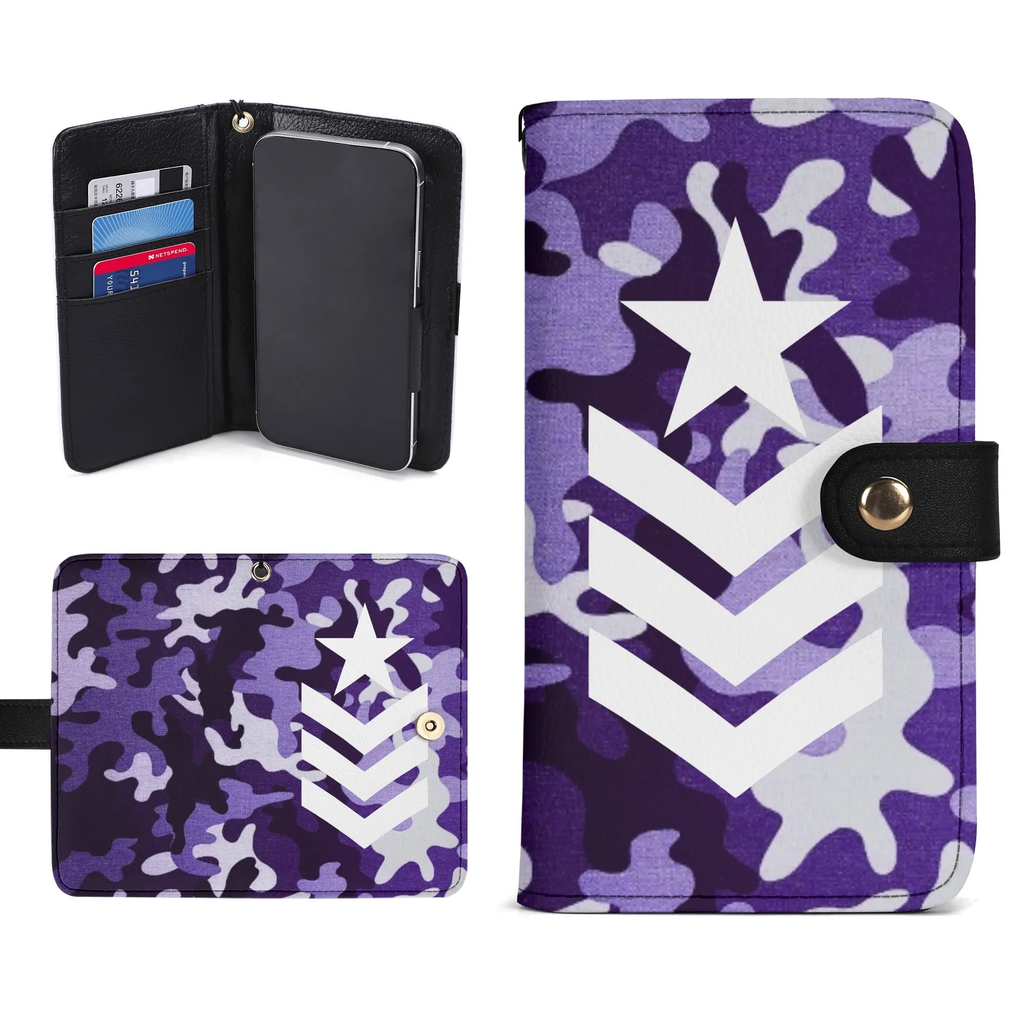Camouflage Black PU Leather Wallet Phone Flip Case