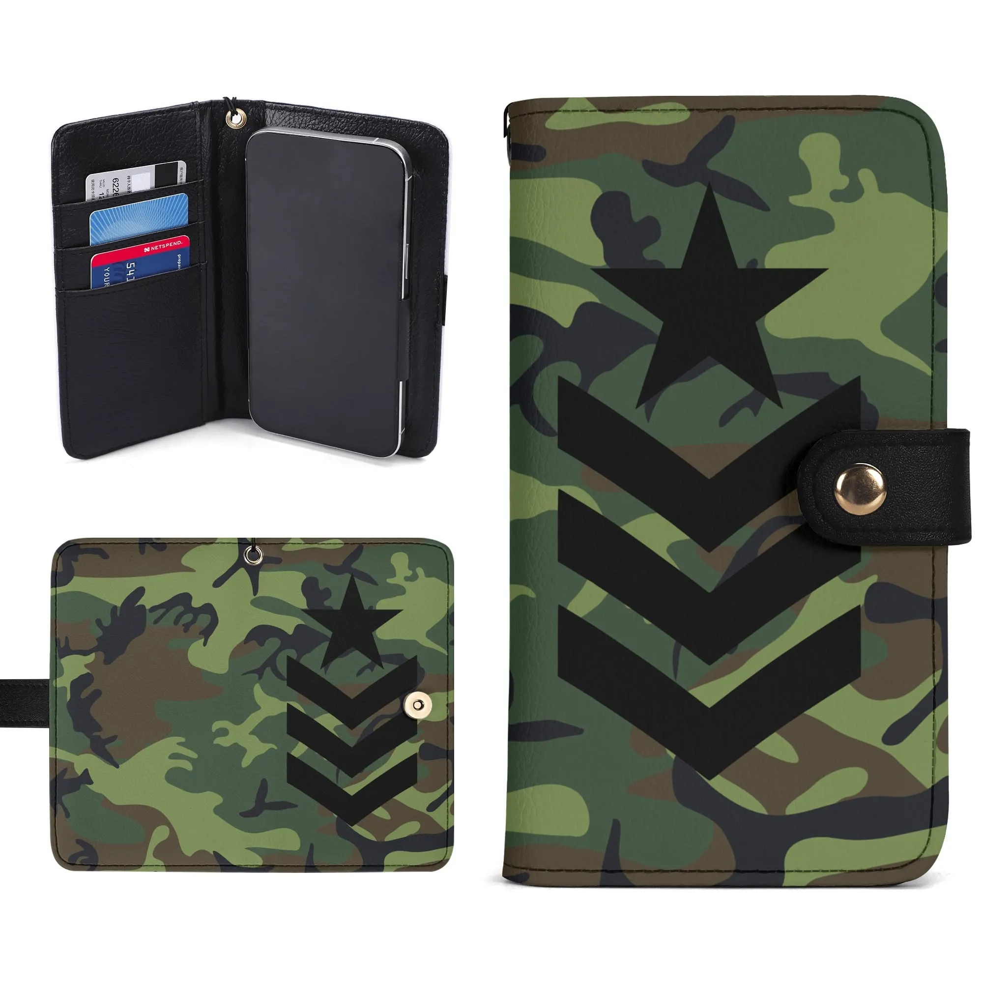 Camouflage Black PU Leather Wallet Phone Flip Case