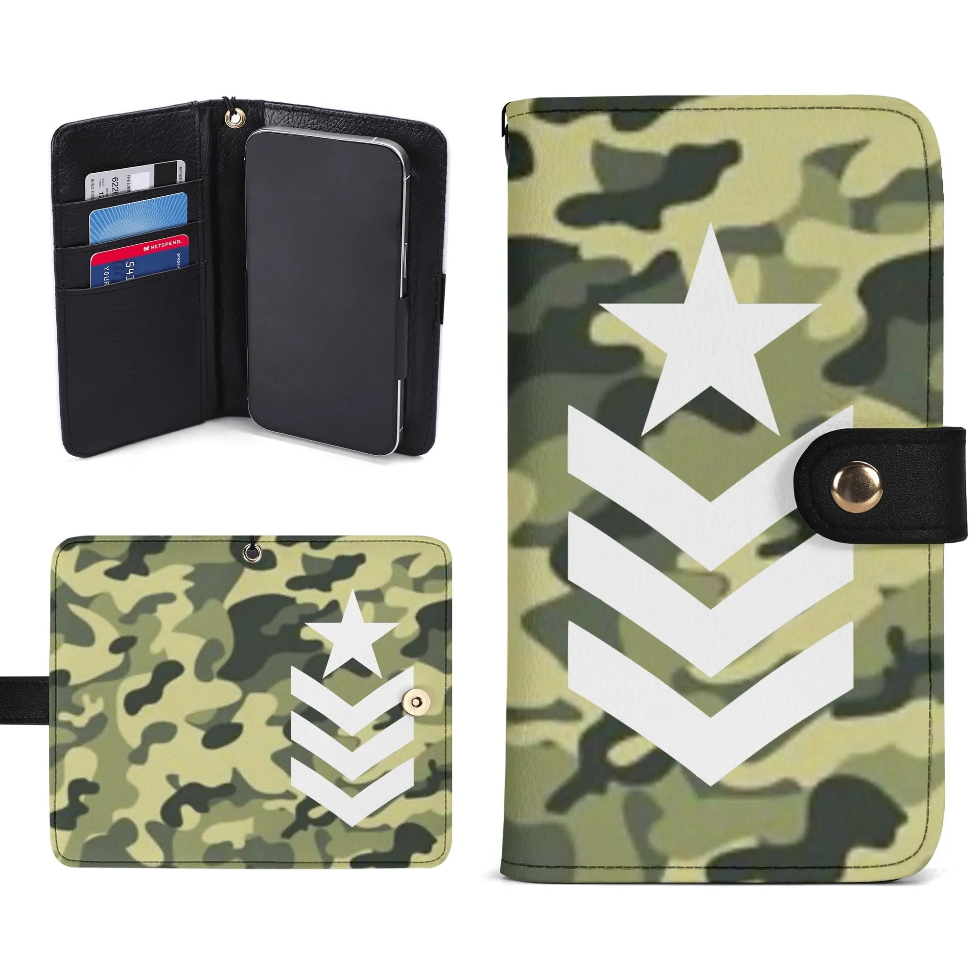 Camouflage Black PU Leather Wallet Phone Flip Case
