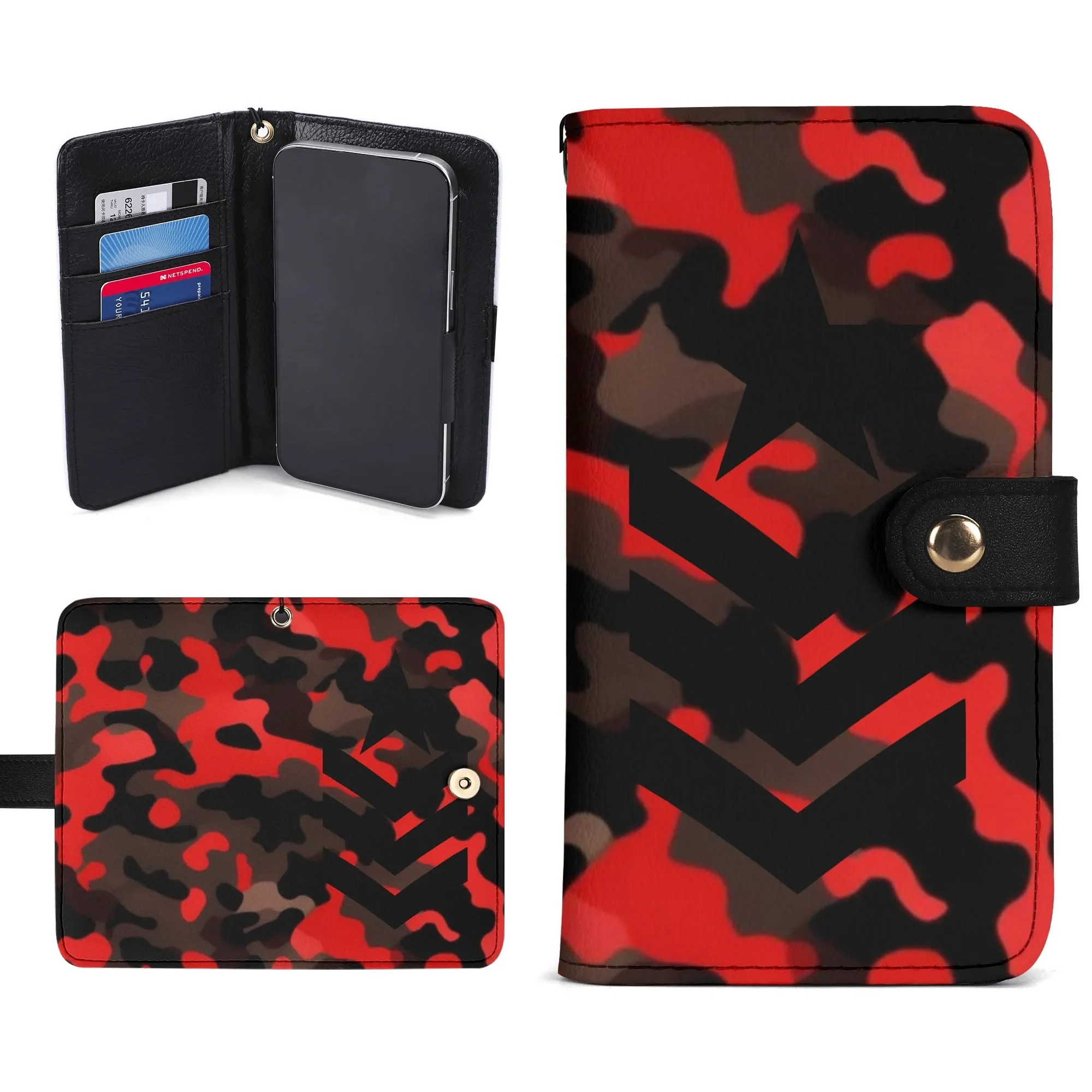 Camouflage Black PU Leather Wallet Phone Flip Case