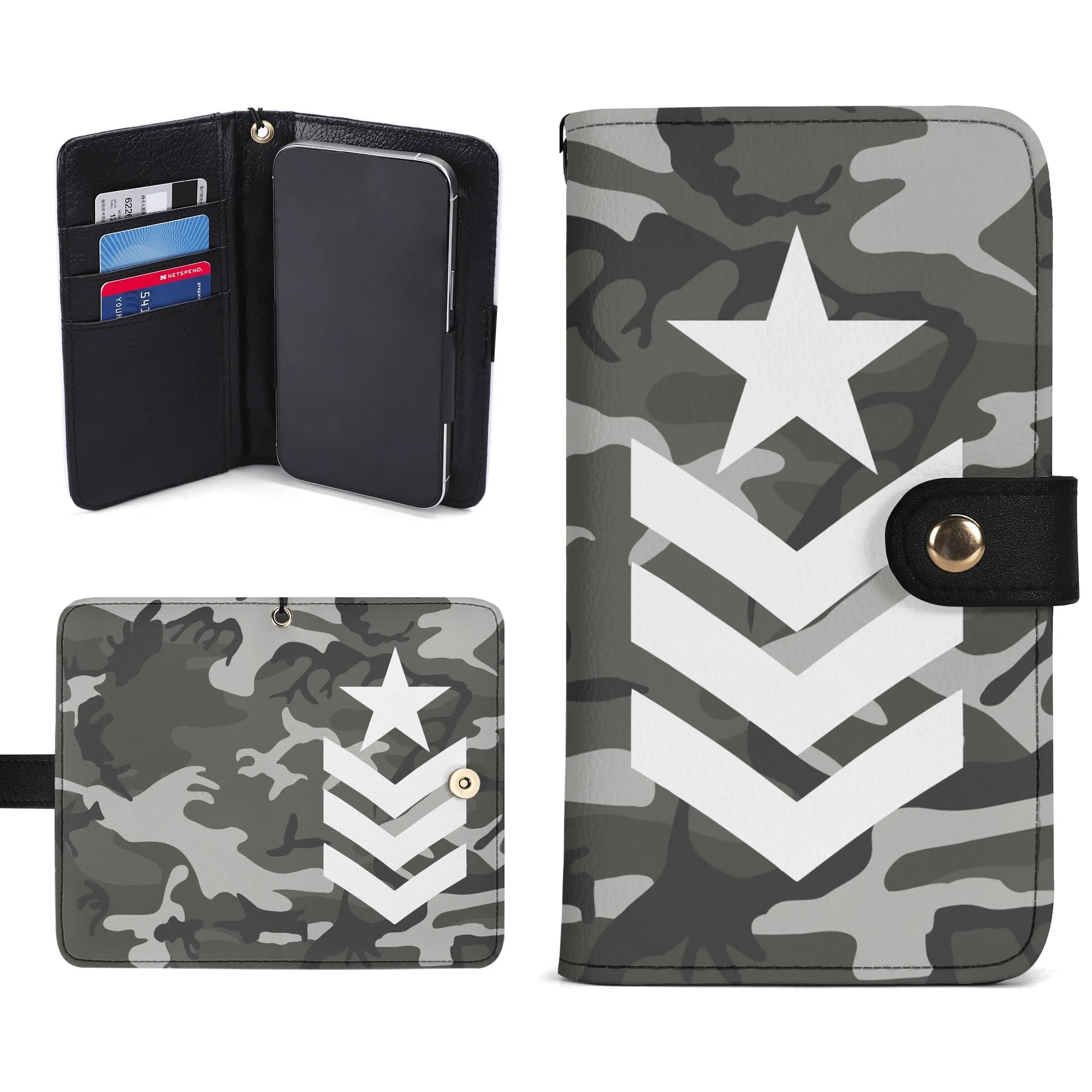 Camouflage Black PU Leather Wallet Phone Flip Case