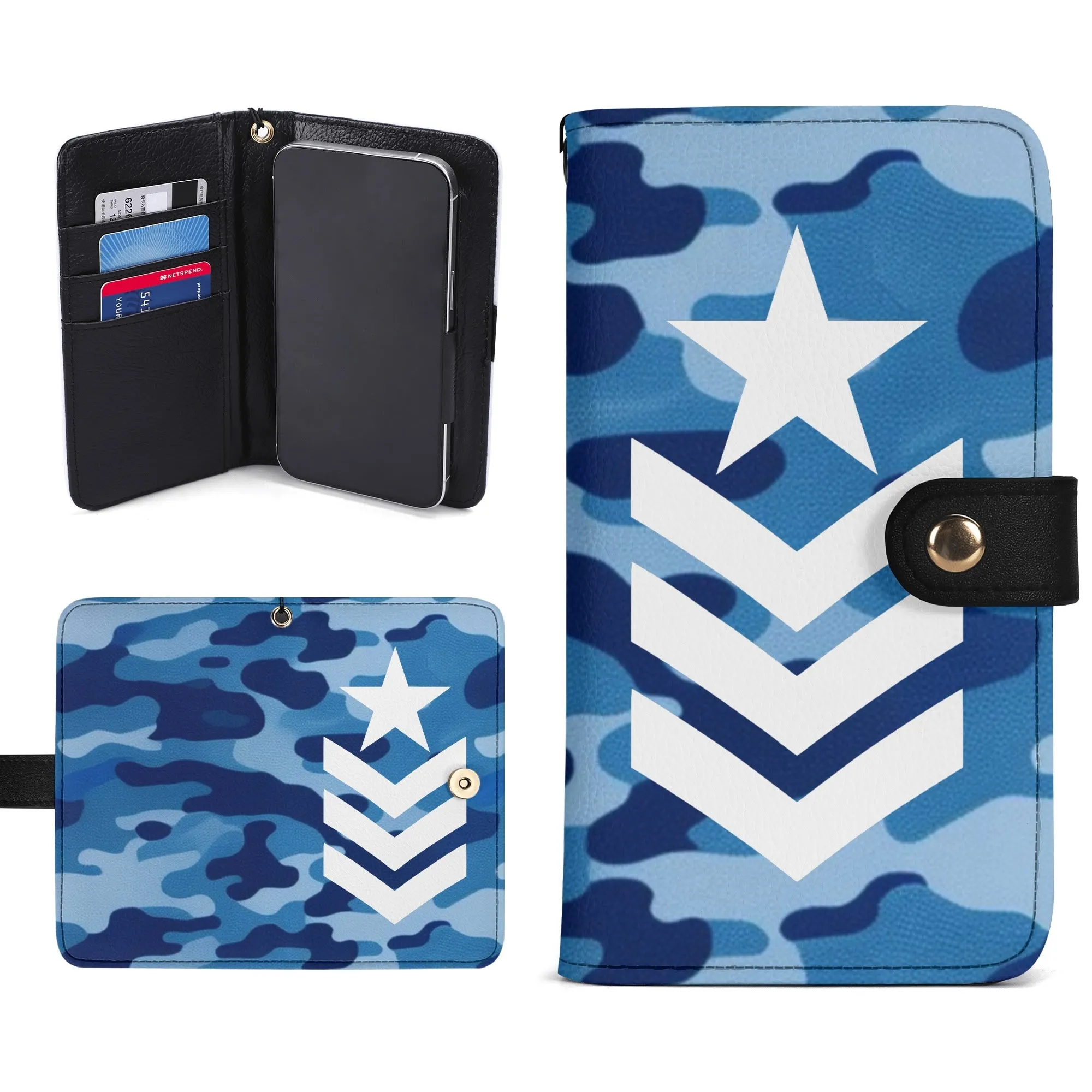 Camouflage Black PU Leather Wallet Phone Flip Case