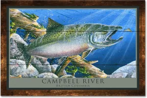 Campbell River Vancouver Island British Columbia Canada Tyee Salmon Rustic Wood Art Print from Watercolor by Artist Dave Bartholet 24" x 36"