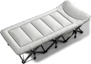 Camping Cot for Adults, Portable Folding Beds with Side Storage Pocket, Folding Camping Cot for Outdoors(Gray)