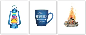 Camping Decor Wall Art,Watercolor Adventure Art Decor Quotes,Nature Mountain Forest Motivational Poster Nature Wall Art,Adventure Awaits Wall Decor Mountain Wall Art Posters,Set of 3 (8x10) Unframed