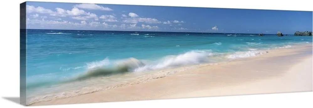 CANVAS ON DEMAND Waves in the Ocean, Warwick Long Bay, Atlantic Ocean, Bermuda Canvas Wall Art Print, Home Decor, Ocean Artwork, 48" x16in