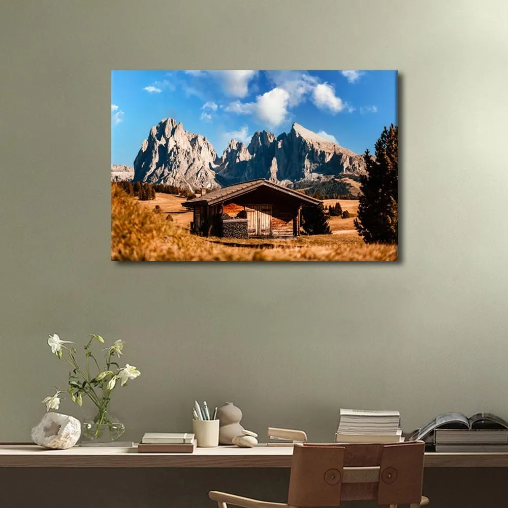 Canvas Print Wall Art Natural Scenery Themed Majestic Landscape of Alpine Red Autumn Illustrations 1 Panels for Office Meeting Room Study Wall Pictures Decor Wooden Framed Ready to Hang (16"Wx24"H)