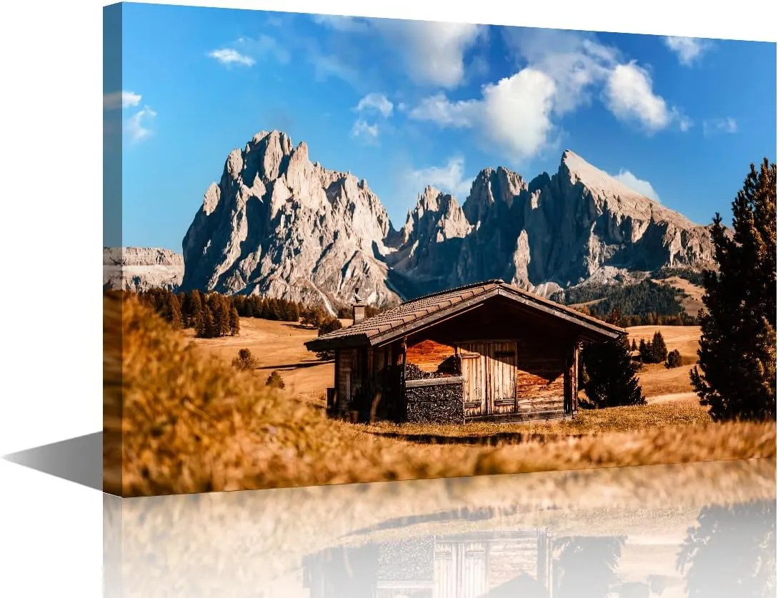Canvas Print Wall Art Natural Scenery Themed Majestic Landscape of Alpine Red Autumn Illustrations 1 Panels for Office Meeting Room Study Wall Pictures Decor Wooden Framed Ready to Hang (16"Wx24"H)