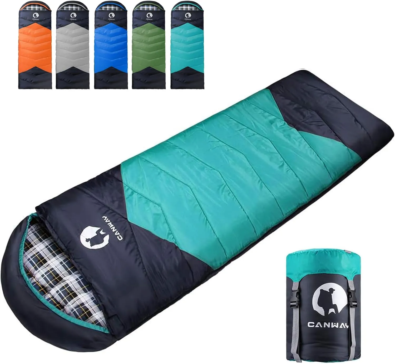 CANWAY Flannel Sleeping Bag for Adults & Kids - Camping & Backpacking - Cold & Warm Weather - Compression Sack